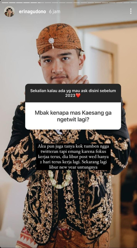 Erina Gudono jelaskan alasan Kaesang Pangarep tak lagi aktif Twitter-an.