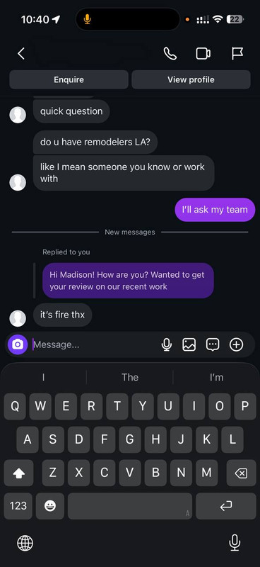 Client message screenshot