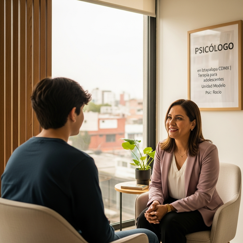 Psicólogo conversando con adolescente