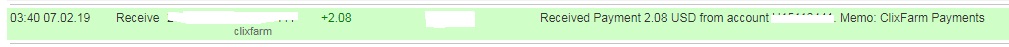 1st payment from ClixFarm ( 2,08$ ) Clixfarmpayment