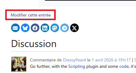 Screenshot montrant l'emplacement, sous le diary, du bouton modifier