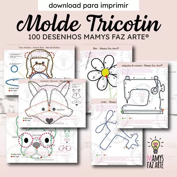 Pacote 100 Moldes Desenhos para Tricotin