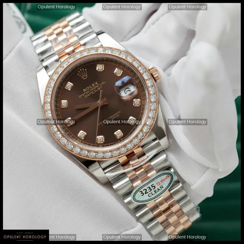 Rolex Datejust 41 Chocolate Dial Moissanite Diamond Bezel Jubilee
