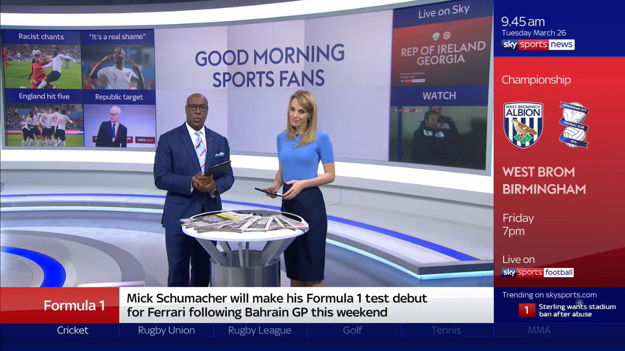 26 March - 09.00.00 - Good Morning Sports Fans. Round-up of the 