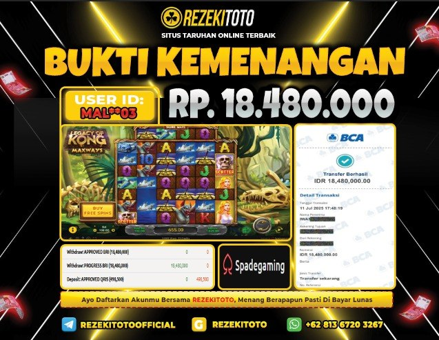 BUKTI KEMENANGAN 11 JULI 2025 LAGACY OF KONG MAXWAYS 18 JUTA 