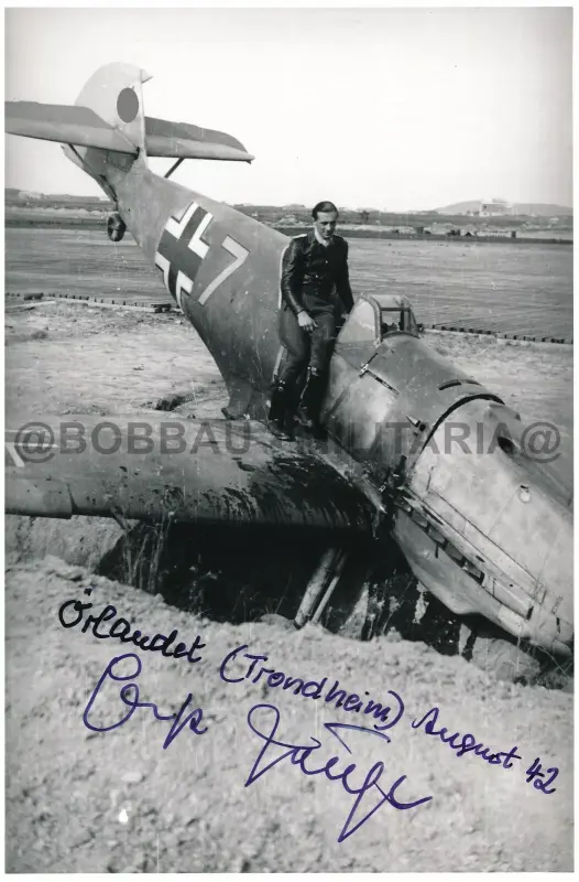 A287 Foto Autograph Jagdflieger Ernst Scheufele JG5 Eismeerjäger Me 109 postwar