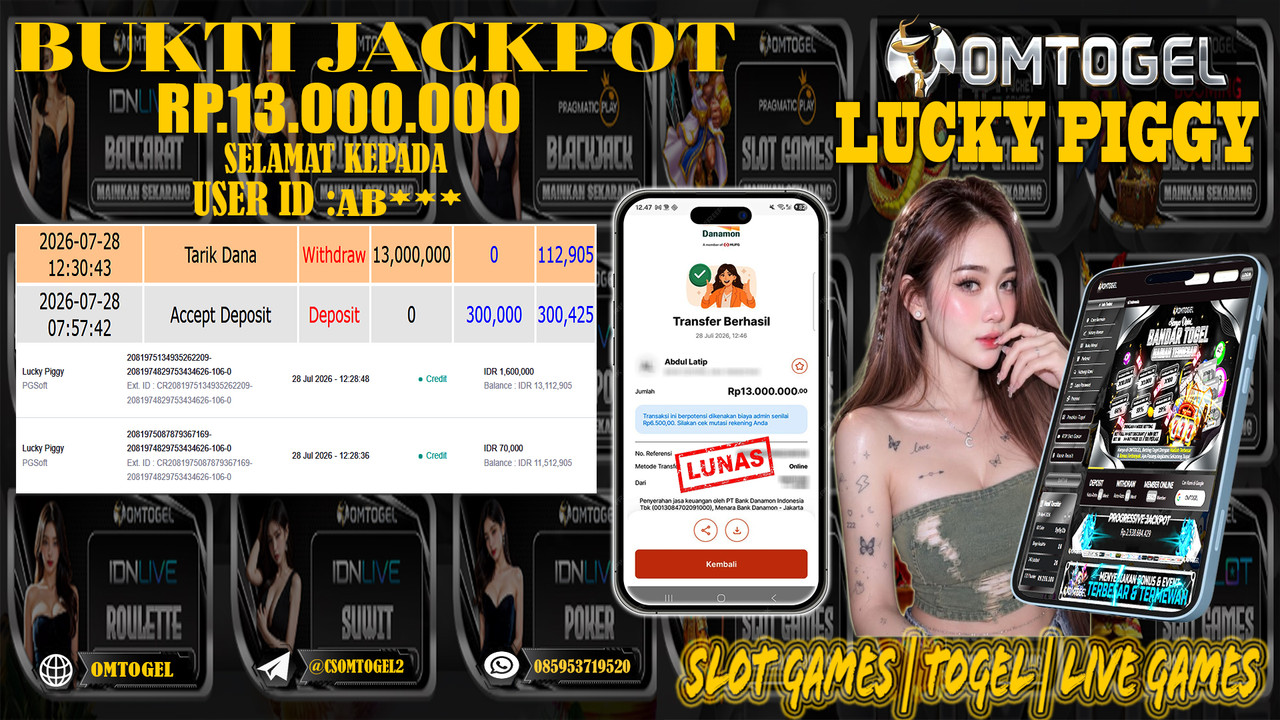 OMTOGEL JACKPOT PG SOFT LUCKY PIGGY Rp,13,000,000,- DIBAYAR LUNAS