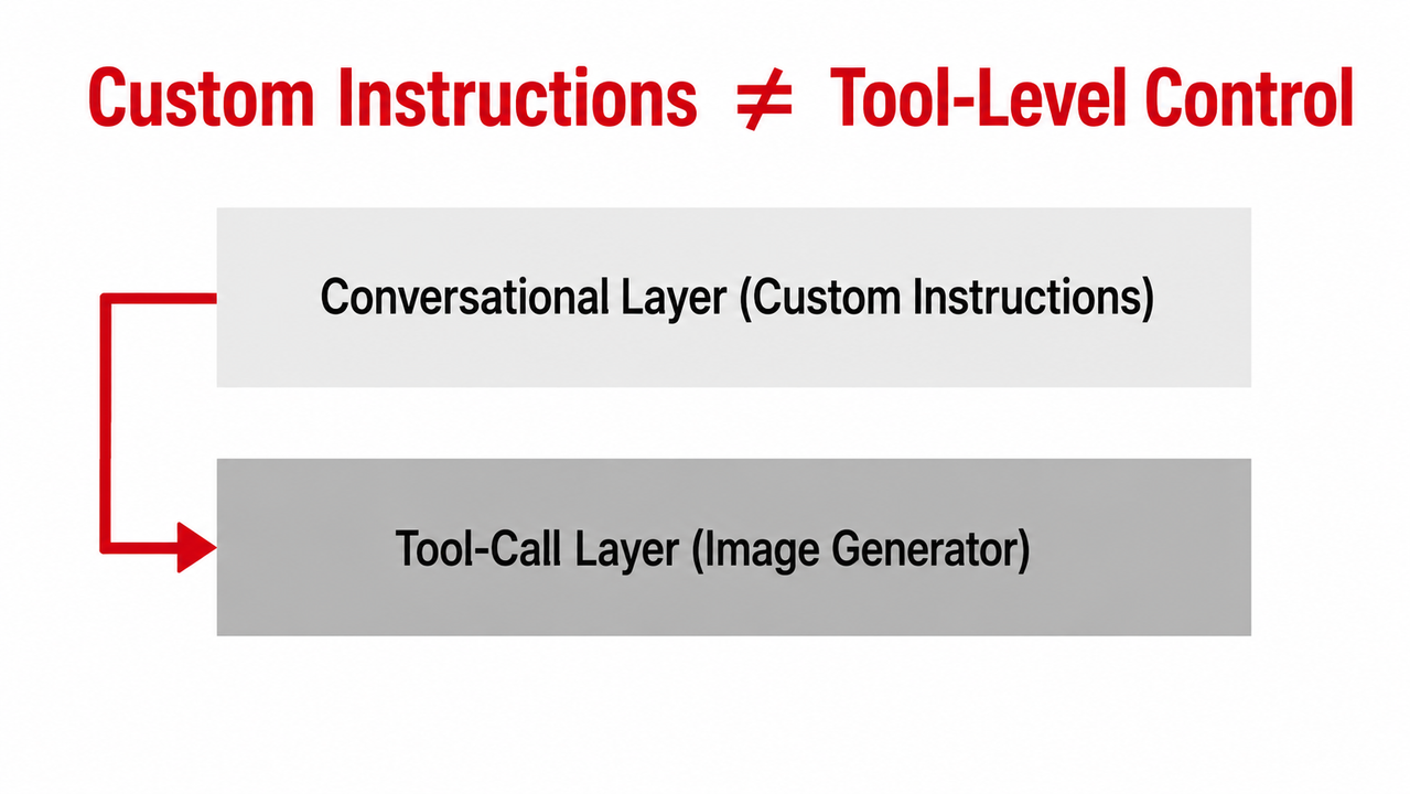 ChatGPT generating images without permission — tool layer diagram showing custom instructions bypass
