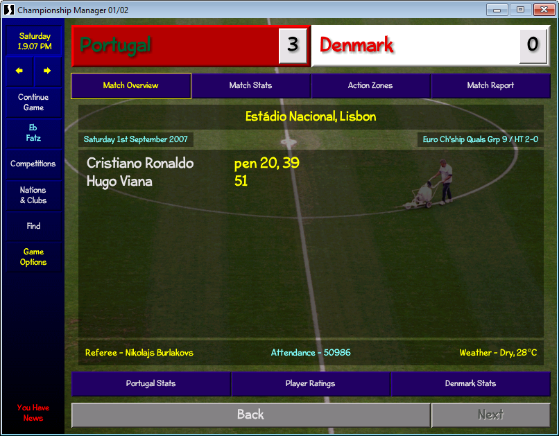 Championship Manager 01-02] Paul Scholes scores goal, gets sent