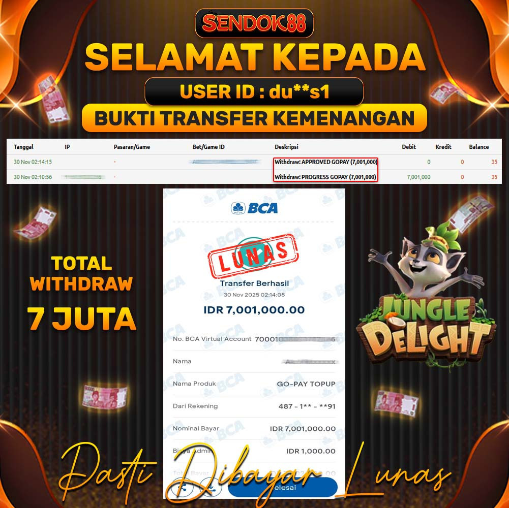 SENDOK88 JEPE! JUNGLE DELIGHT Rp 7.001.000,- LUNAS!