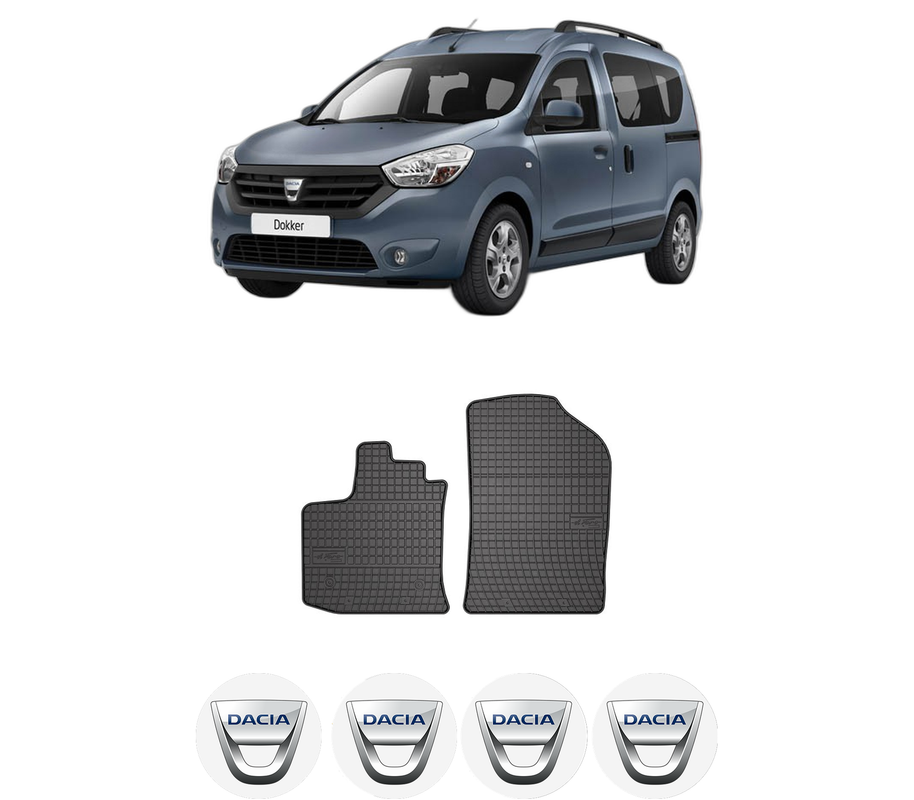 Set covorase presuri DACIA DOKKER Box Body/MPV din 2012-2021, auto, din cauciuc thermoplastic, 4 Stickere auto cu DACIA