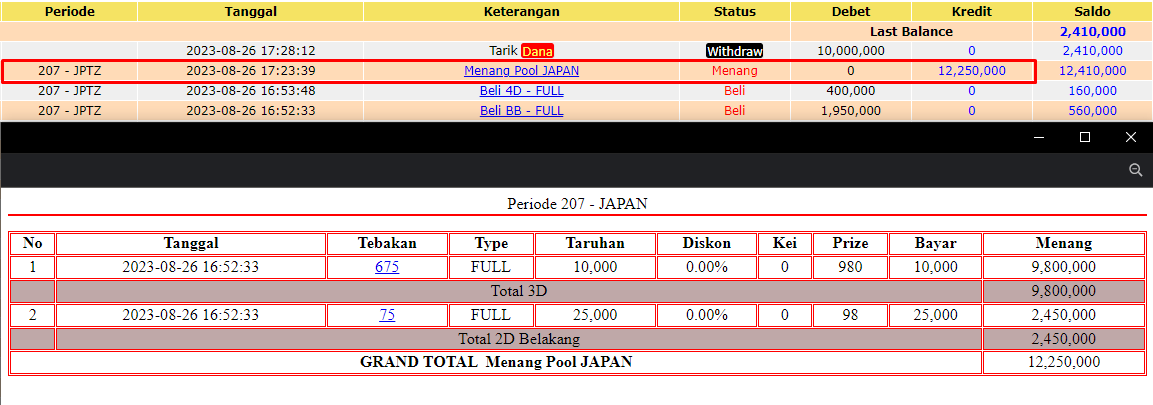 Bukti JP togel hari ini