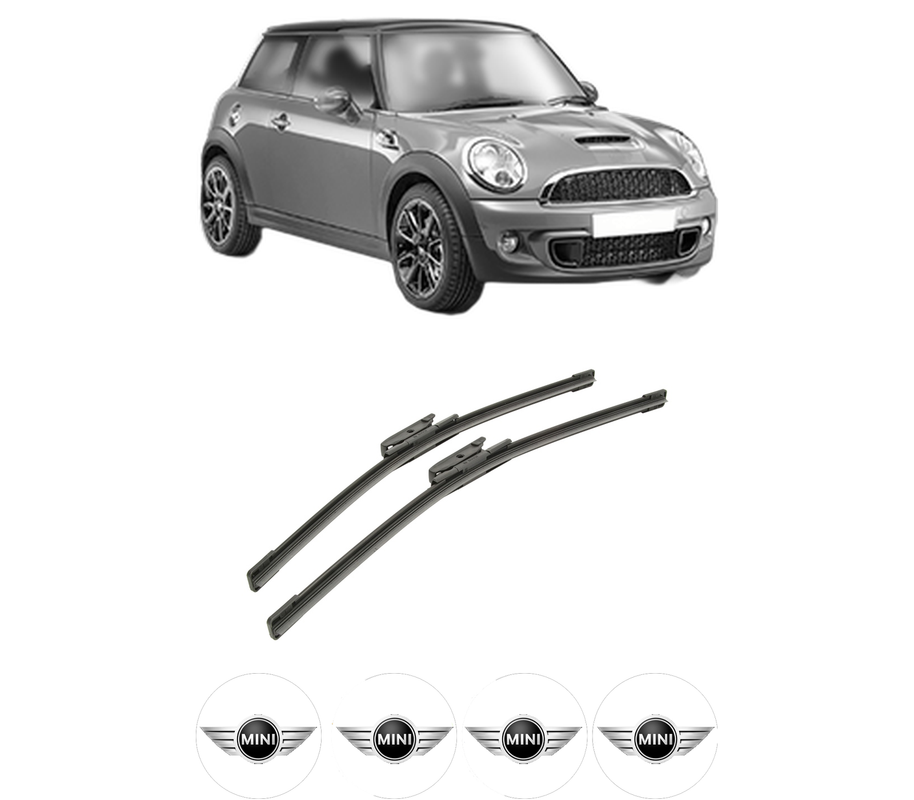Set stergatoare auto MINI MINI (R56) din 2006-2013, pentru parbriz auto, 2 bucati, Bosch Aerotwin, din cauciuc siliconat rezistent, 4 Stickere Auto MINI