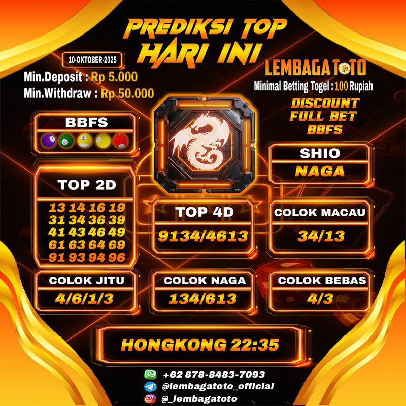 Prediksi Togel 10 Oct 2025 Lembagatoto