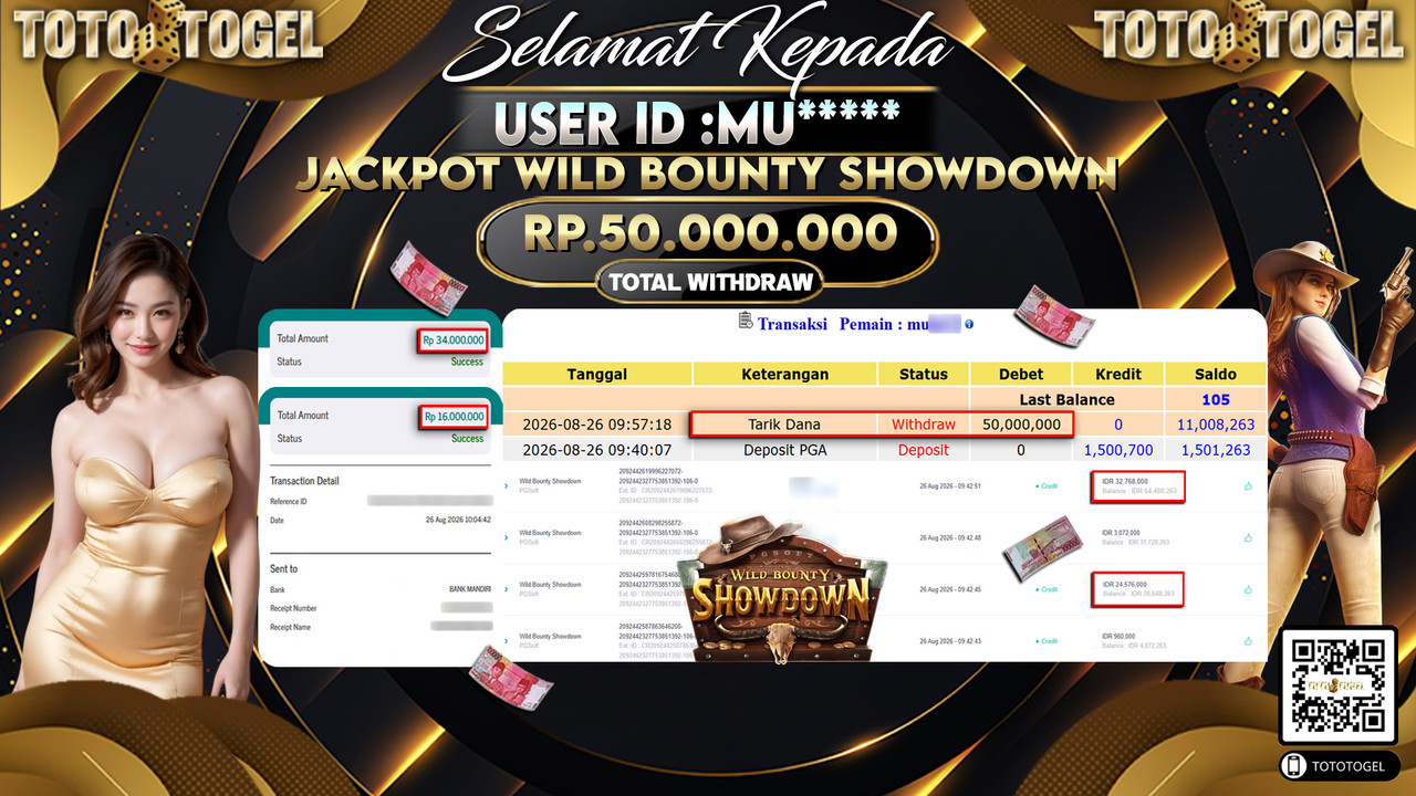 Bukti Pembayaran Jackpot Slot Wild Bounty Showdown ID:MU*****LUNAS