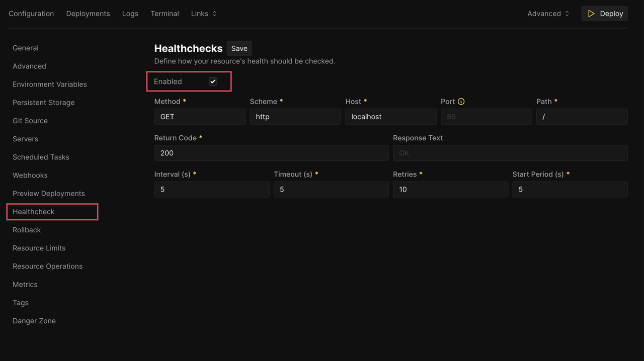 Enable Healthcheck