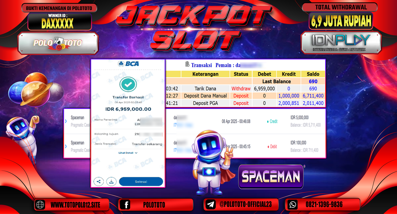 POLOTOTO JACKPOT SLOT SPACEMAN Rp.6.959.000,-
