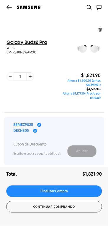 Samsung Store: Galaxy buds 2pro | $1821 en primera compra desde app 
