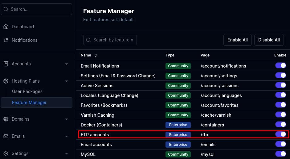 Enable FTP Feature