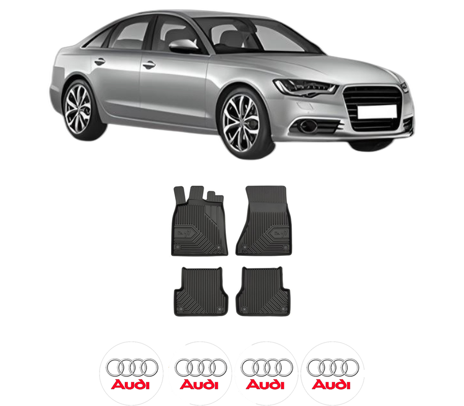 Set covorase presuri AUDI A6 | C7 din 2006-2015, auto, din cauciuc thermoplastic, 4 Stickere auto cu AUDI