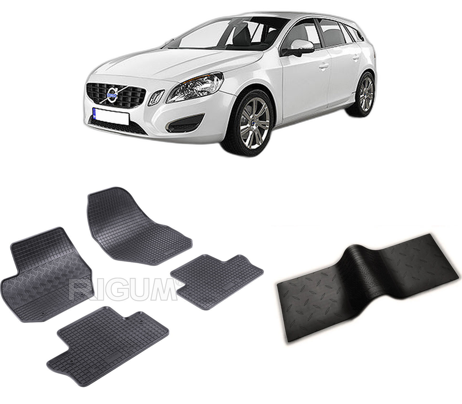 Set covorase auto VOLVO V 60 I din 10.2010-01.2018, cu covoras tunel median, CAROSERIE COMBI, Presuri cauciuc 100%, compatibil cu autoturismul VOLVO V 60 I, Rigum