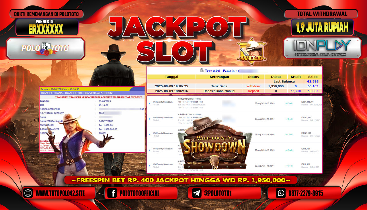 POLOTOTO JACKPOT SLOT WILD BOUNTY SHOWDOWN Rp.1.900.000,-LUNAS