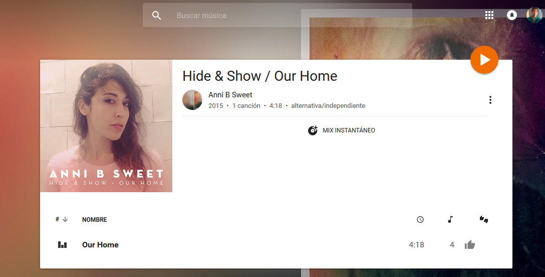 Álbum Hide & Show & / Our Home de la artista española Anni B Sweet en la biblioteca de Google Play Music en 2015.