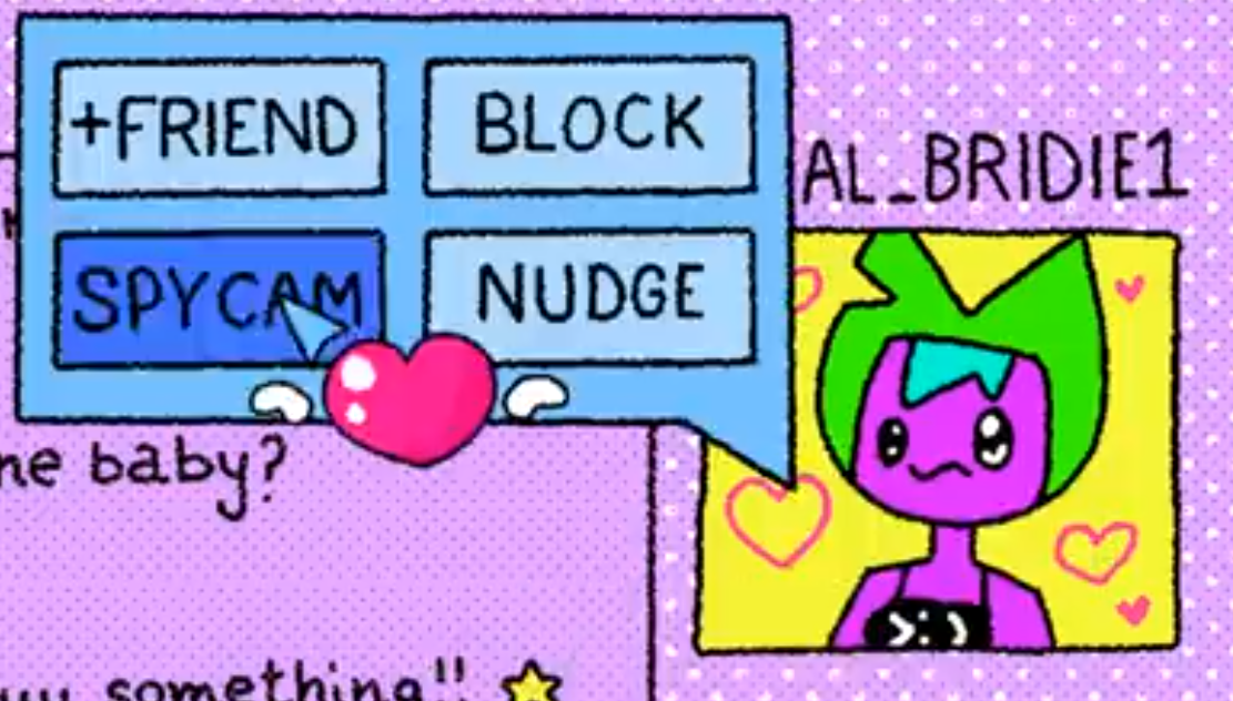 heart mouse cursor hovers over a button that says spycam