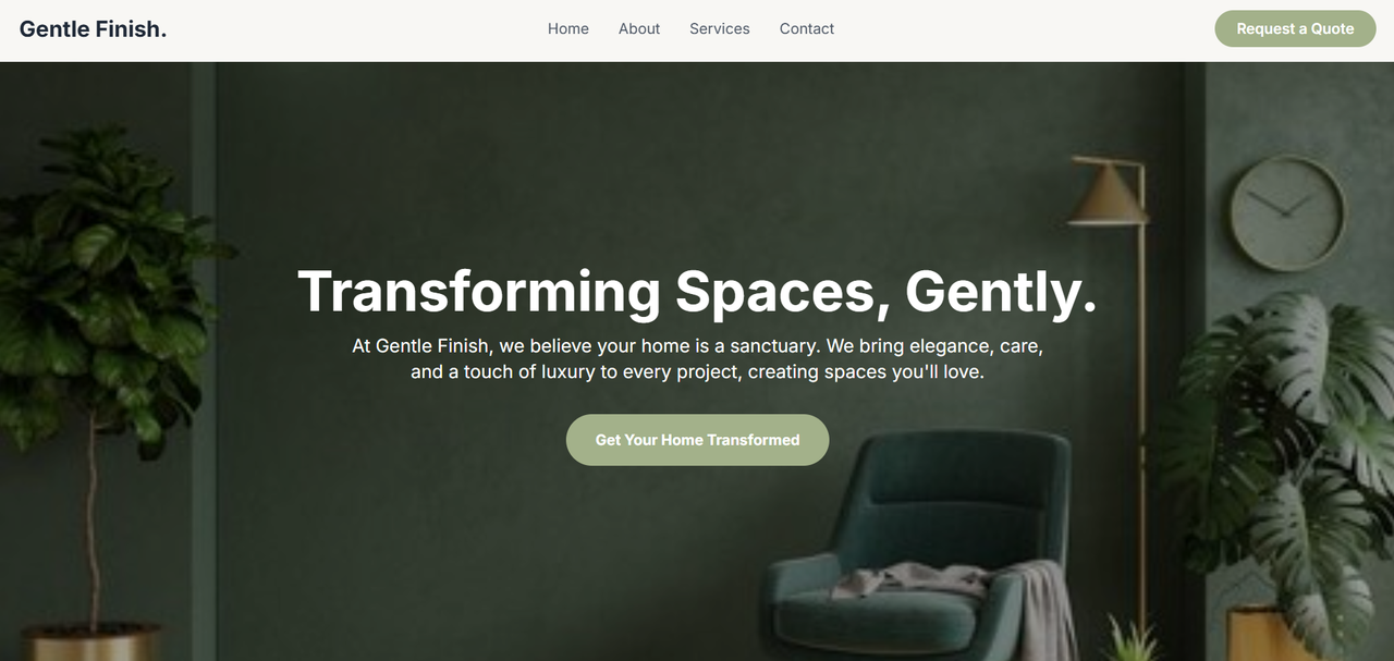 Screenshot of the Gentle Finish website hero section.