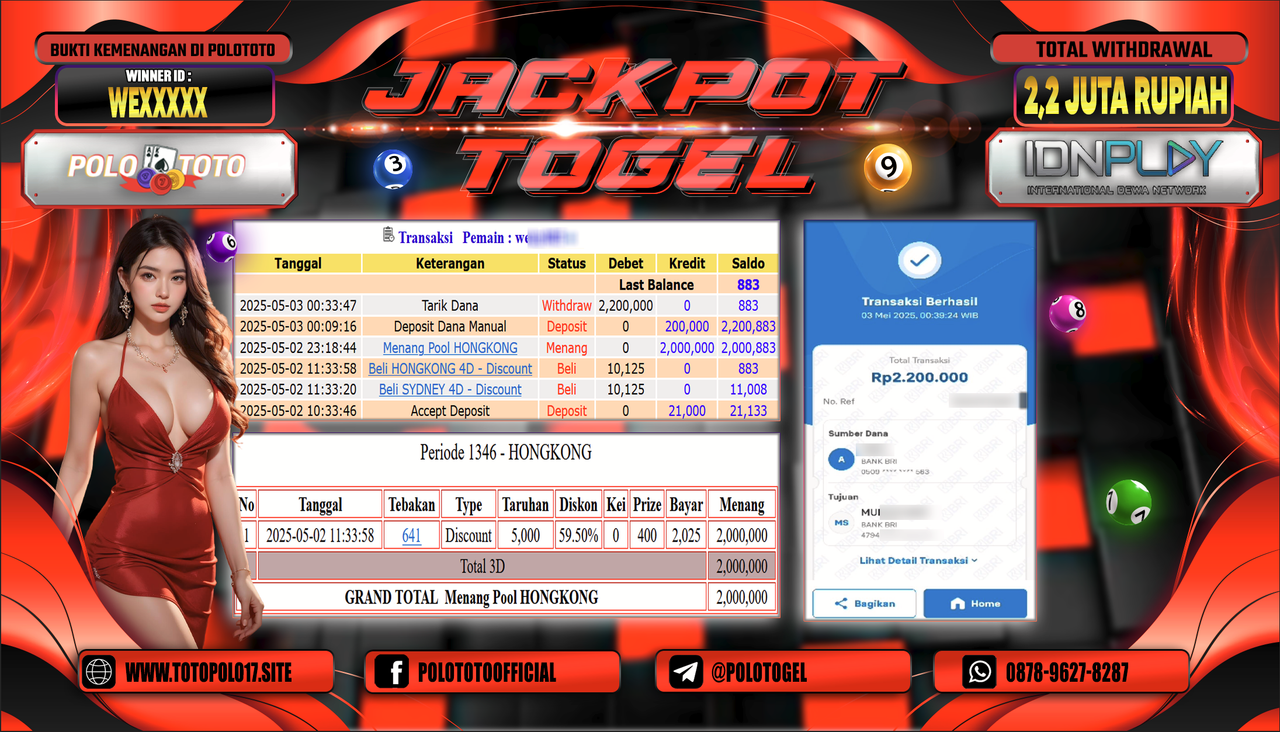 POLOTOTO JACKPOT TOGEL HONGKONG LOTTO Rp.2.200.000,-