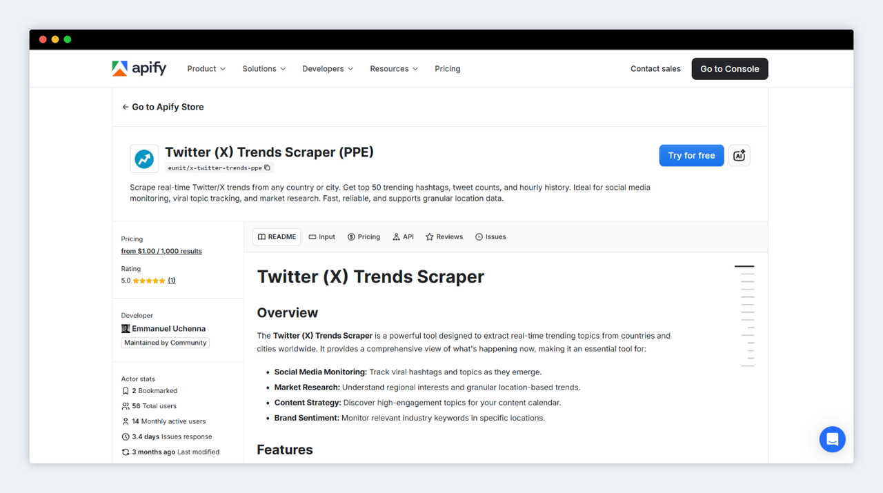 Twitter (X) Trends Scraper (PPE) on Apify