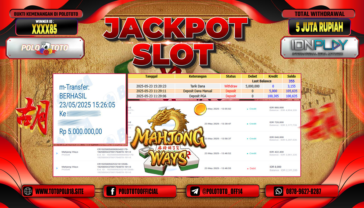 POLOTOTO JACKPOT SLOT MAHJONG WAYS Rp.5.000.000,-