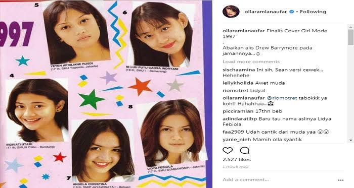 Olla Ramlan saat menjadi finalis Cover Girl majalah Mode di tahun 1997