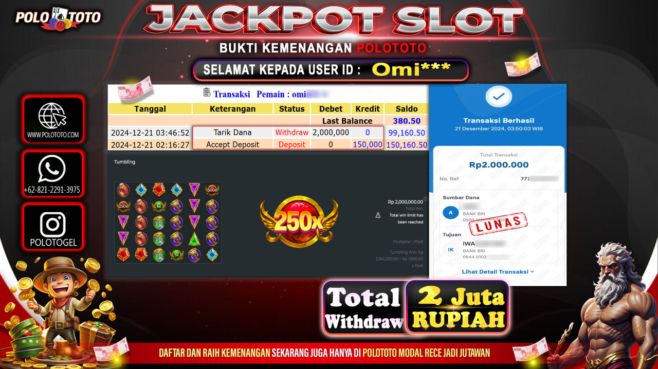 POLOTOTO JACKPOT SLOT GATES OF OLYMPUS Rp.2,000.000,-