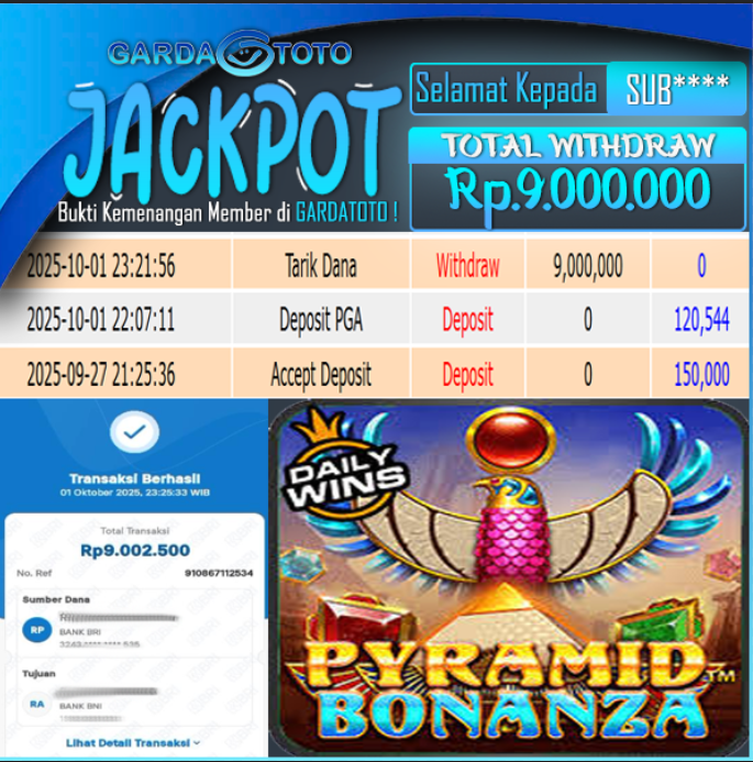 JACKPOT DI PERMAINAN SLOT Pyramid Bonanza  WD Rp9.000.000