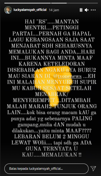 Lucky Alamsyah sentil mantan menteri berinisial RS