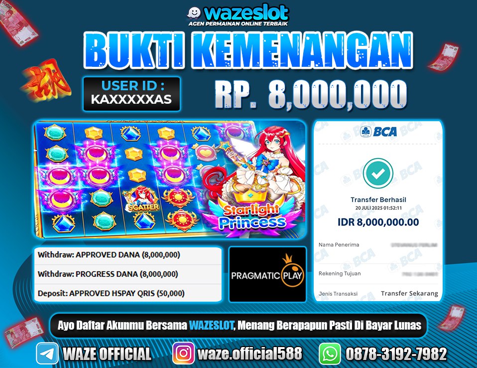 BUKTI KEMENANGAN 20 JULI 2025 DI GAME STARLIGHT PRINCESS  ( PRAGMATIC PLAY )