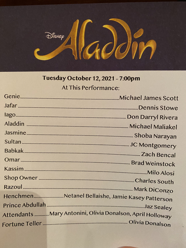 ALADDIN Reopening Night Thread