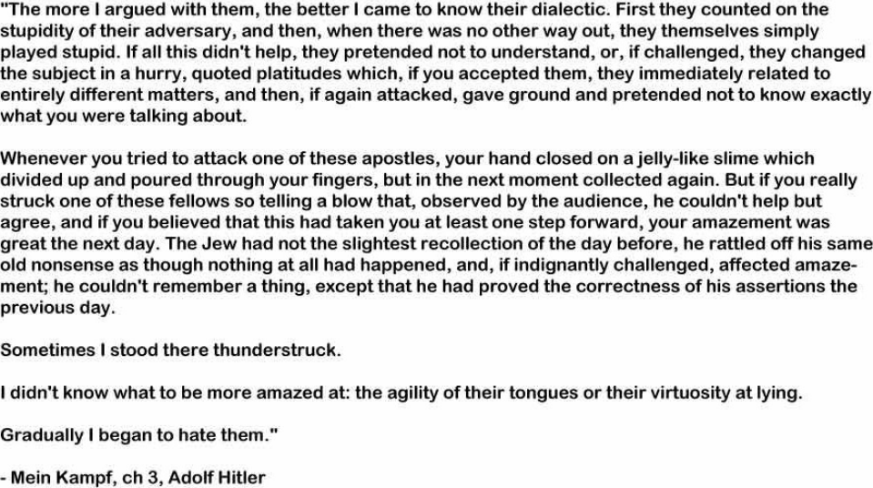 Hitler - Mein Kampf - 1924 - How Jews debate - Jewish argumentative tactics
