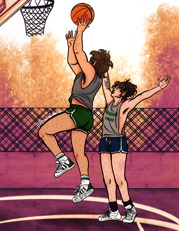 Image of Steve and Eddie playing basketball