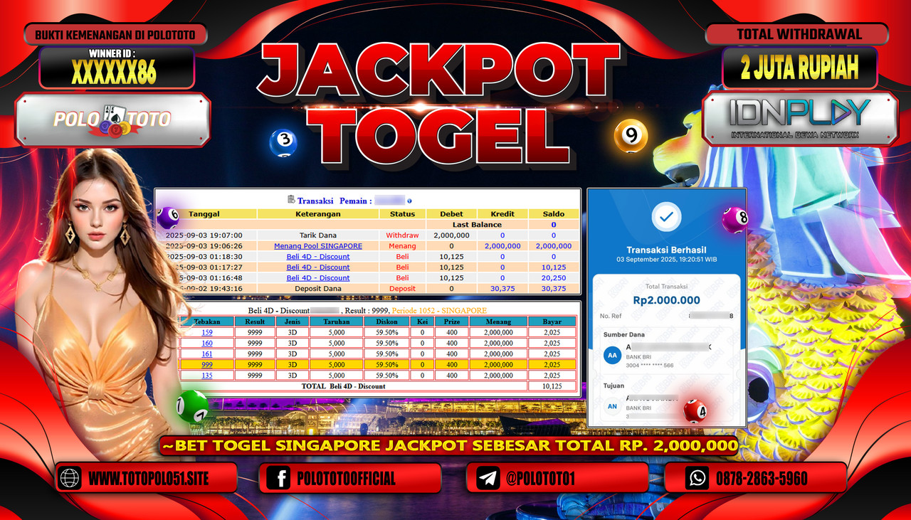 POLOTOTO JACKPOT TOGEL POOL SINGAPORE Rp.2.000.000,- LUNAS