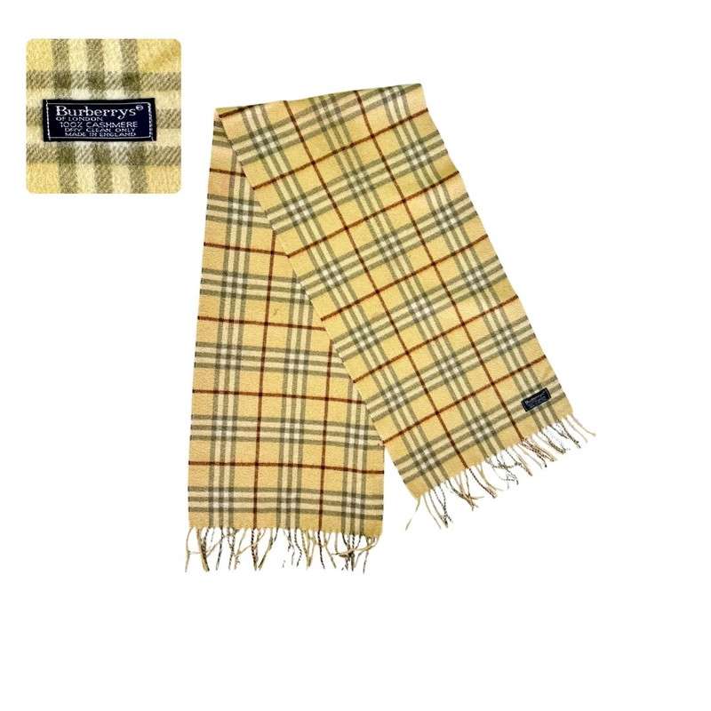 Burberry London Scarf Yellow Nova Checked 100% Cashmere