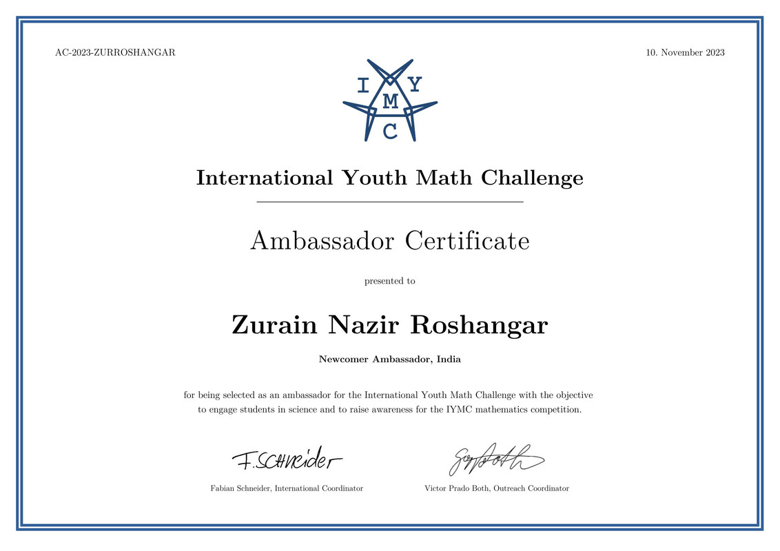 IYMC ambassador cert