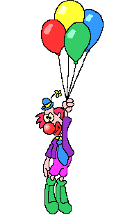 Clown floating with ballons GIF