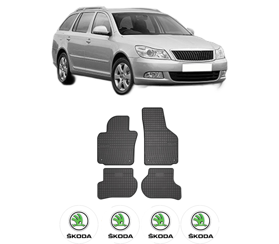 Set covorase presuri SKODA OCTAVIA II Combi (1Z5) din 2004-2013, auto, din cauciuc thermoplastic, 4 Stickere auto cu SKODA