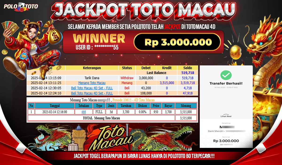 POLOTOTO JACKPOT TOTO MACAU 4D Rp.3.000.000,-