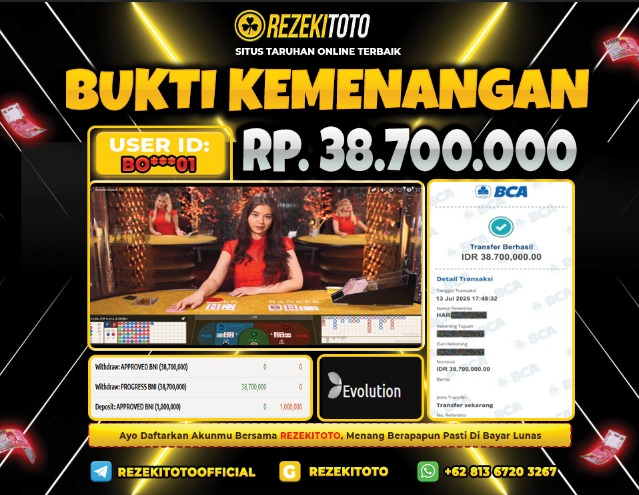 BUKTI KEMENANGAN 13 JULI 2025  BACCARAT LOBBY 38 JUTA 