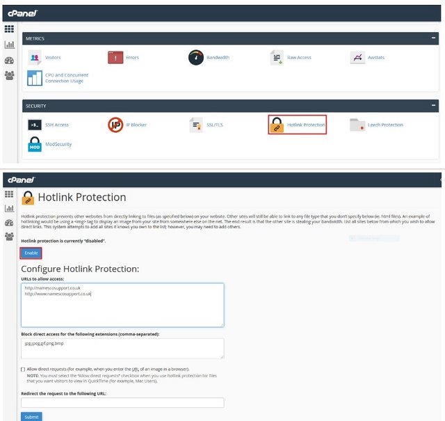 cPanel Hotlink Protection