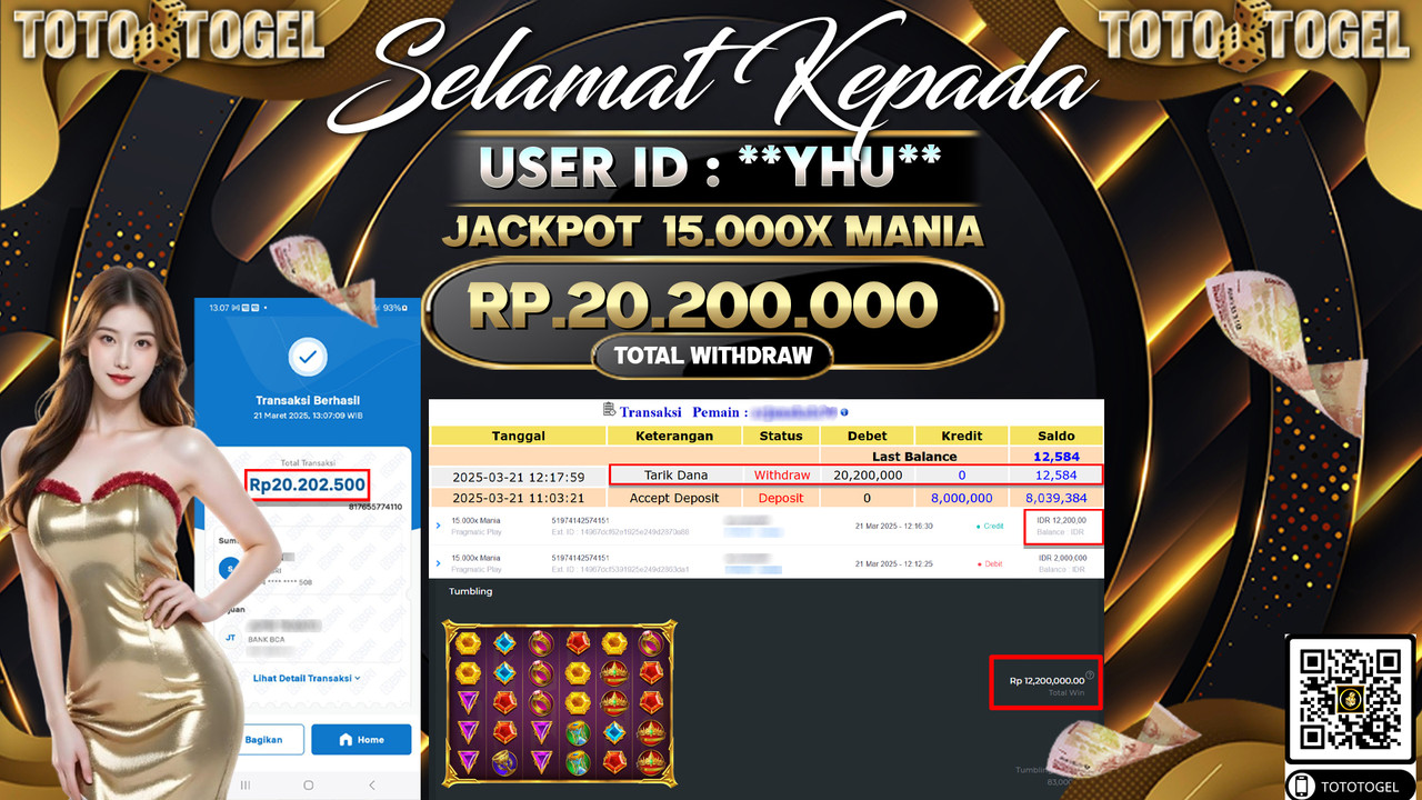 Bukti Pembayaran Jackpot  Permainan Slot 15.000X Mania ID:**YHU** LUNAS