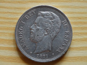 5 pesetas 1871 (*18-71). Amadeo I 8-Error-de-cu-o-en-nariz